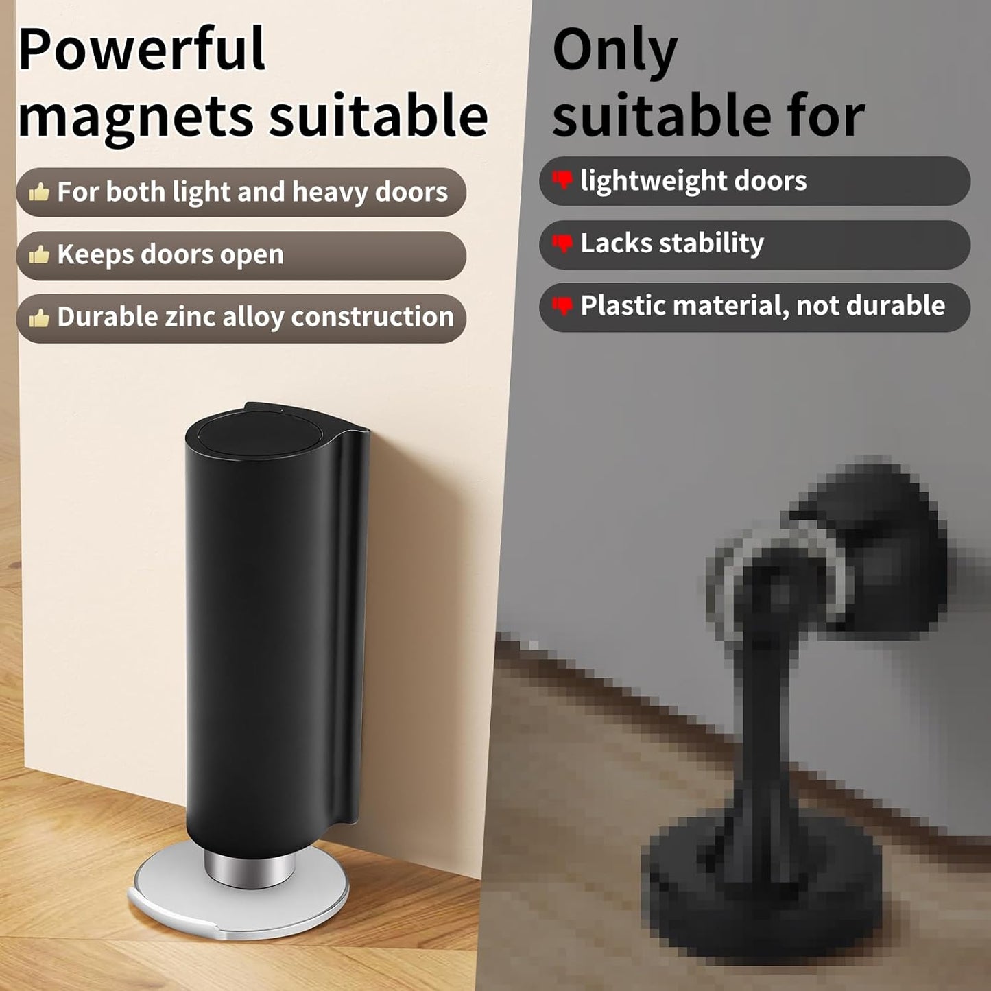 Magnetic Door Stoppers Black WYGWP Stainless Steel No Drilling Wedge Stops Heavy Duty Catch Holder