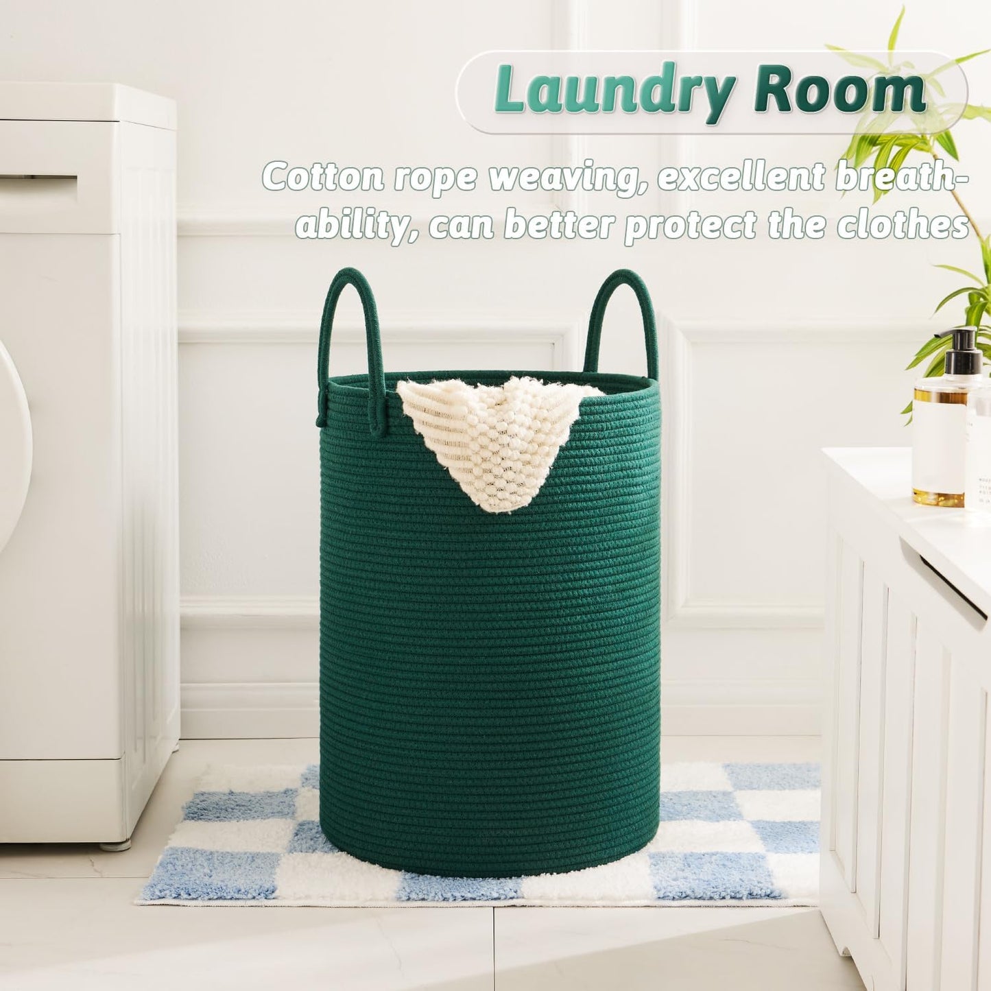 Laundry Basket,Woven Cotton Rope Laundry Hamper,60L for Decorative Storage of Dirty Clothes,Toys