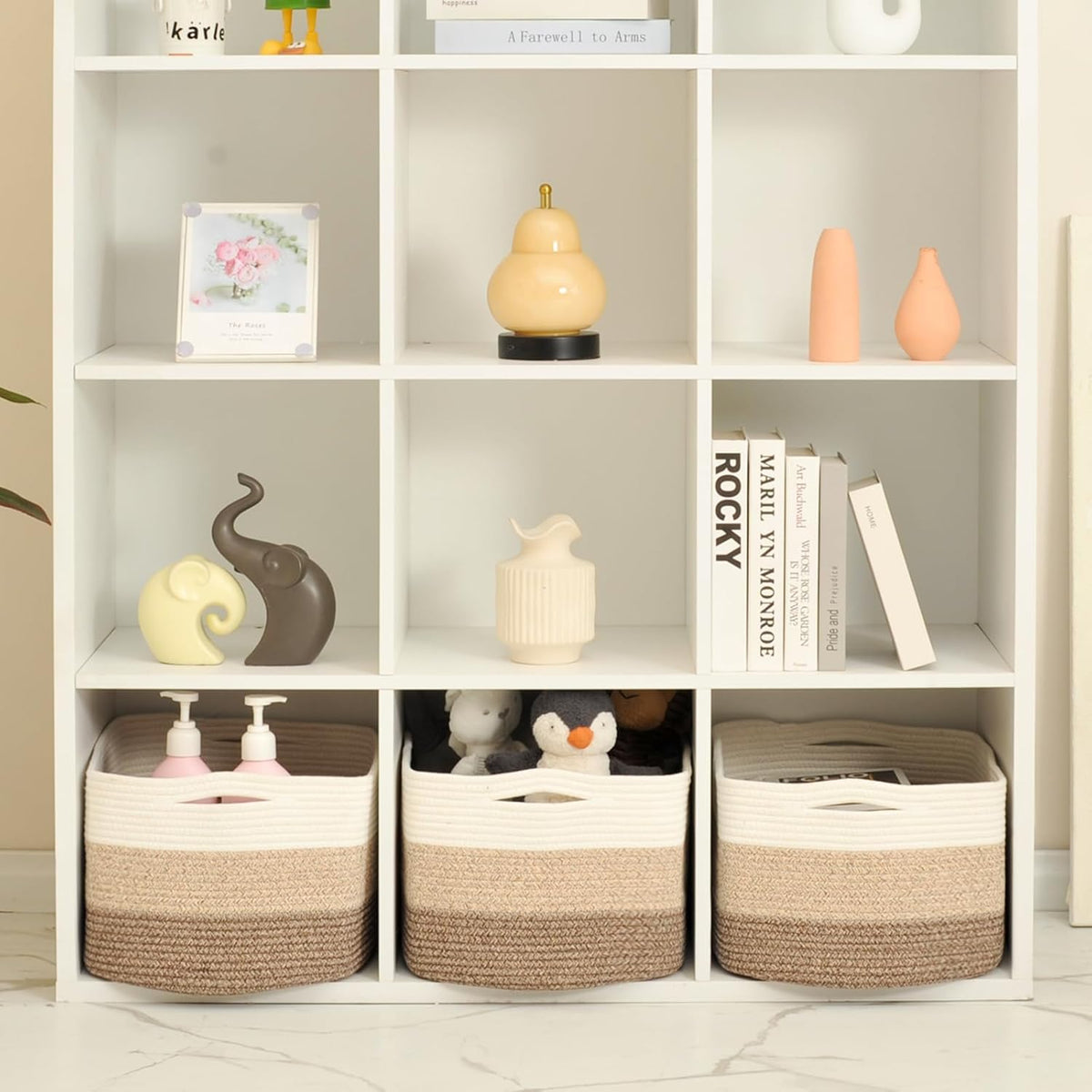 Large Storage Baskets for Organizing Shelves, Woven Cotton Rope Bins for Baby Nursery Organization