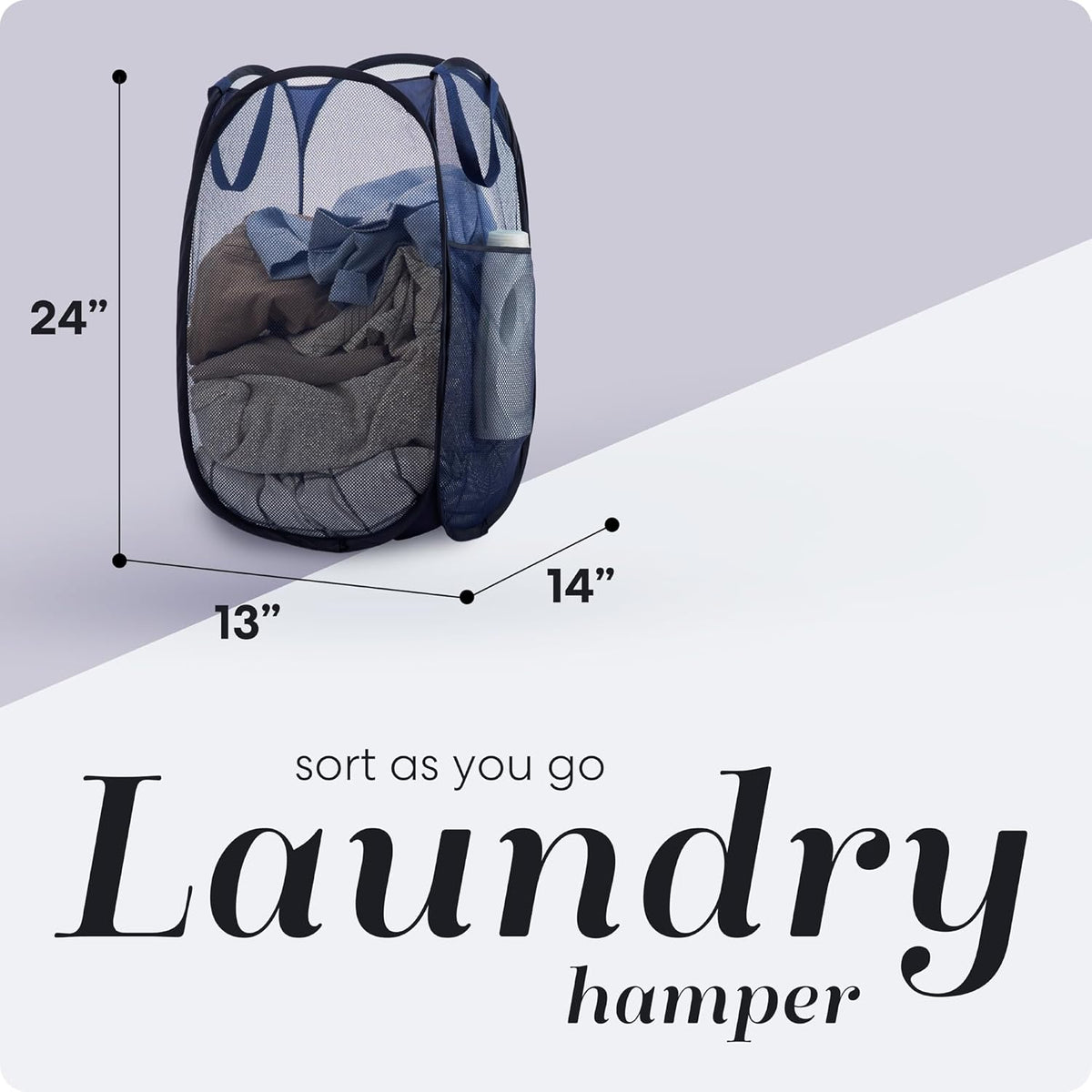 Handy Laundry Collapsible Mesh Pop Up Hamper with Wide Opening and Side Pocket - Breathable