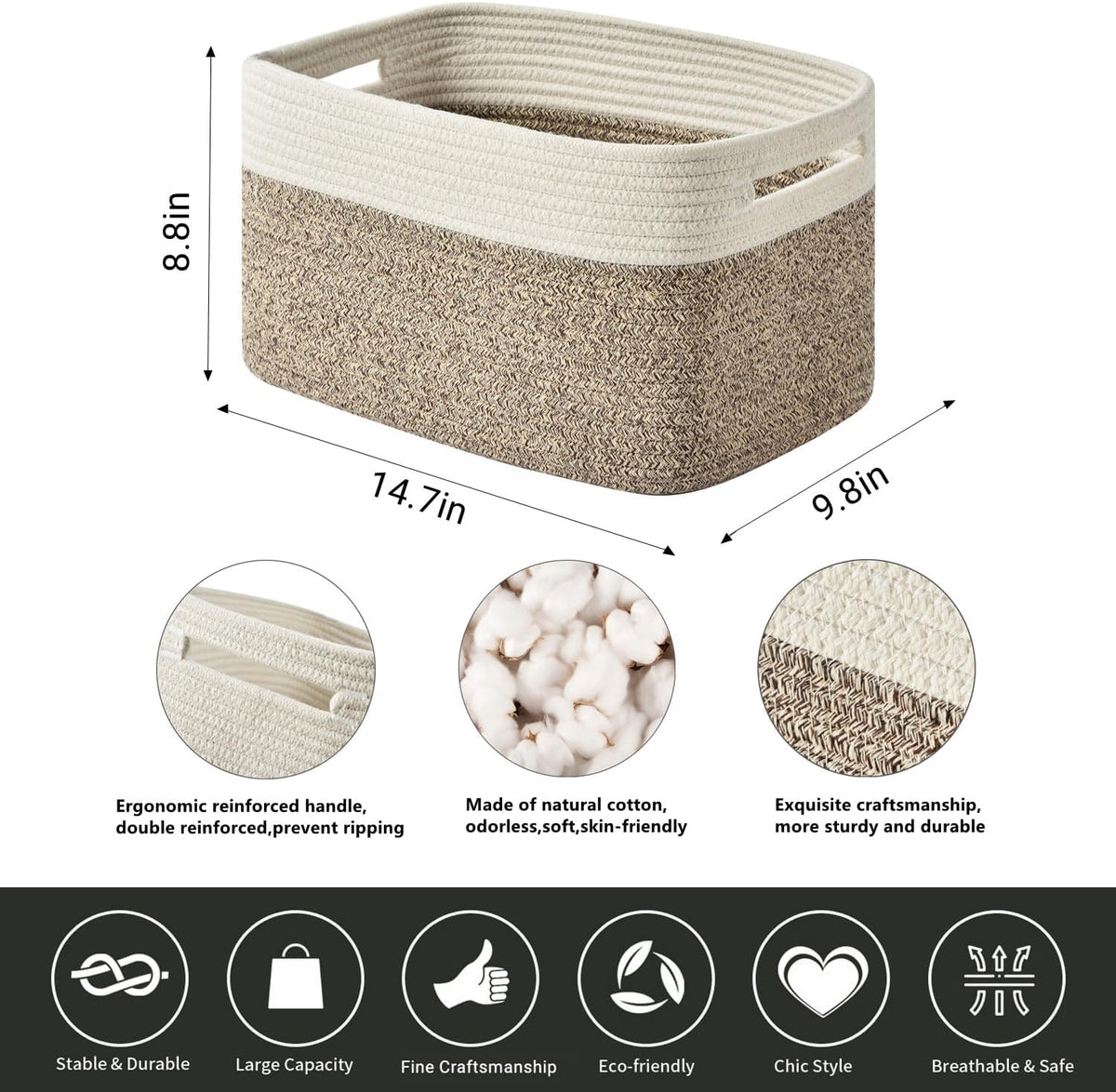 Storage Basket,Woven Baskets for Storage,Cotton Rope Baskets for Organizing,book Basket,towel,Toy
