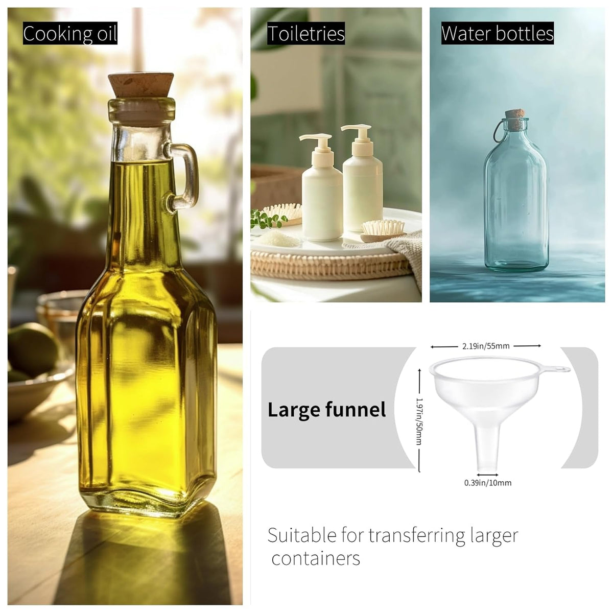 9 Pack Small Funnel Kit 3 Sizes w/Droppers for Kitchen Bottles, Essential Oils, Capsules & Pet