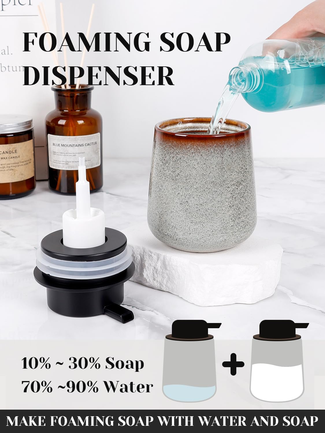 INGOFIN Ceramic Foaming Soap Dispenser -12oz Foam Hand Soap Dispenser Bathroom, Modern Refillable