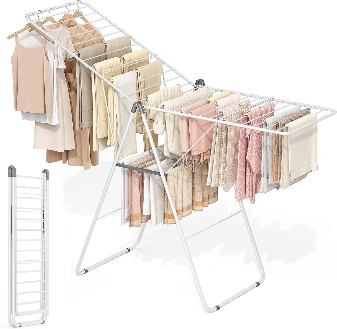 APEXCHASER Clothes Drying Rack, Foldable Drying Rack Clothing, Sturdy Metal Laundry Drying Rack