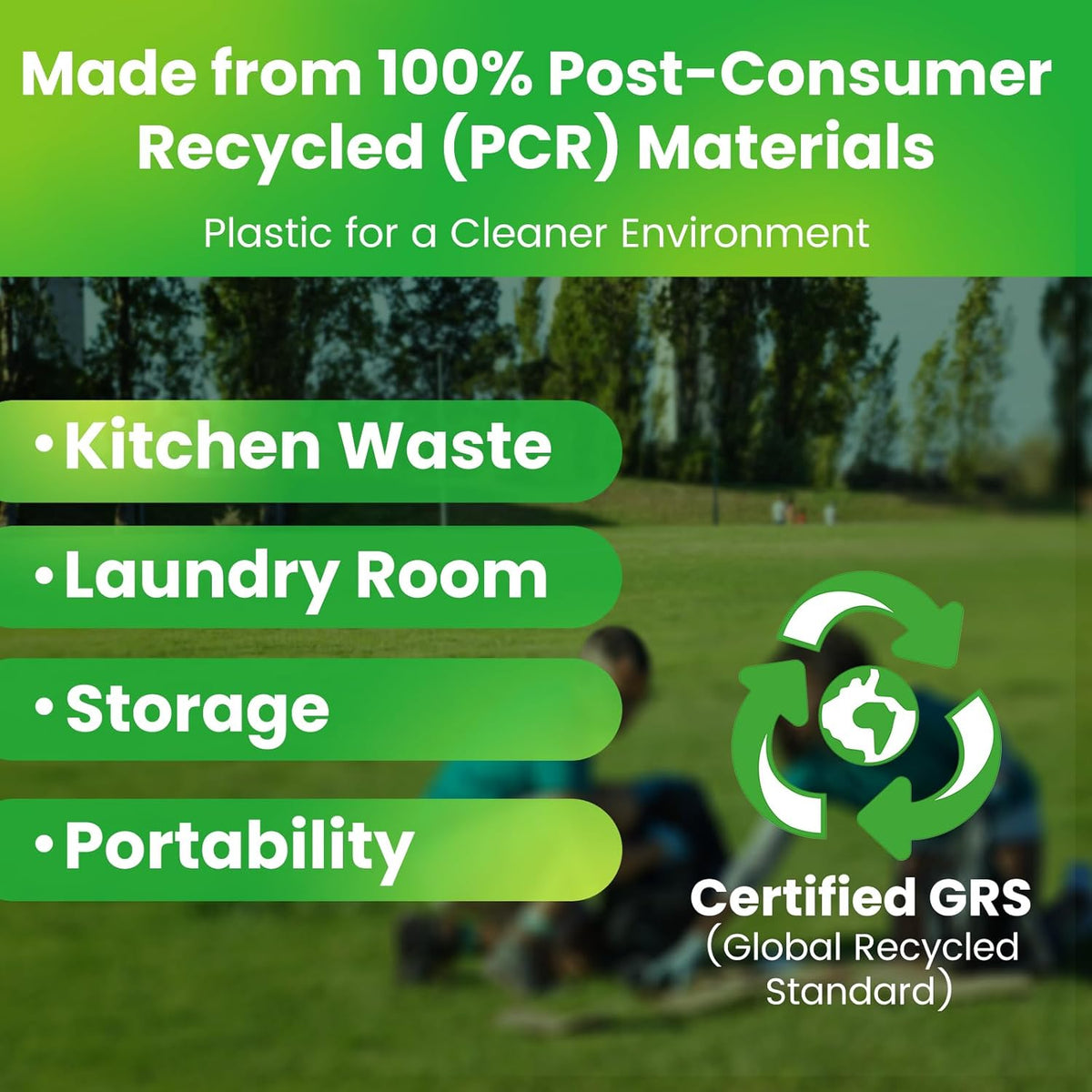 Large Trash Bag 13 Gallon Tall Drawstring 100% Post-Consumer Recycled Garbage Bag Waste Bag for