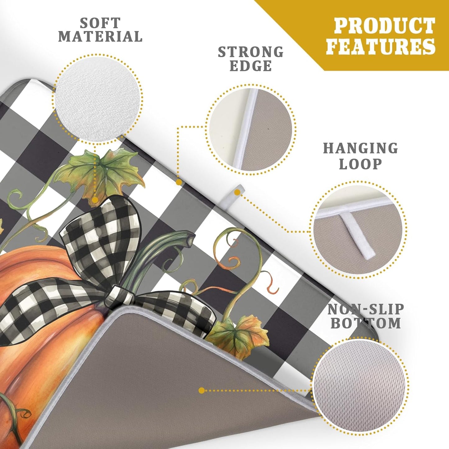 Fall Drying Mats for Kitchen Counter Fall Pumpkin Dish Drying Mat 18 x 24 Inch Autumn Black White