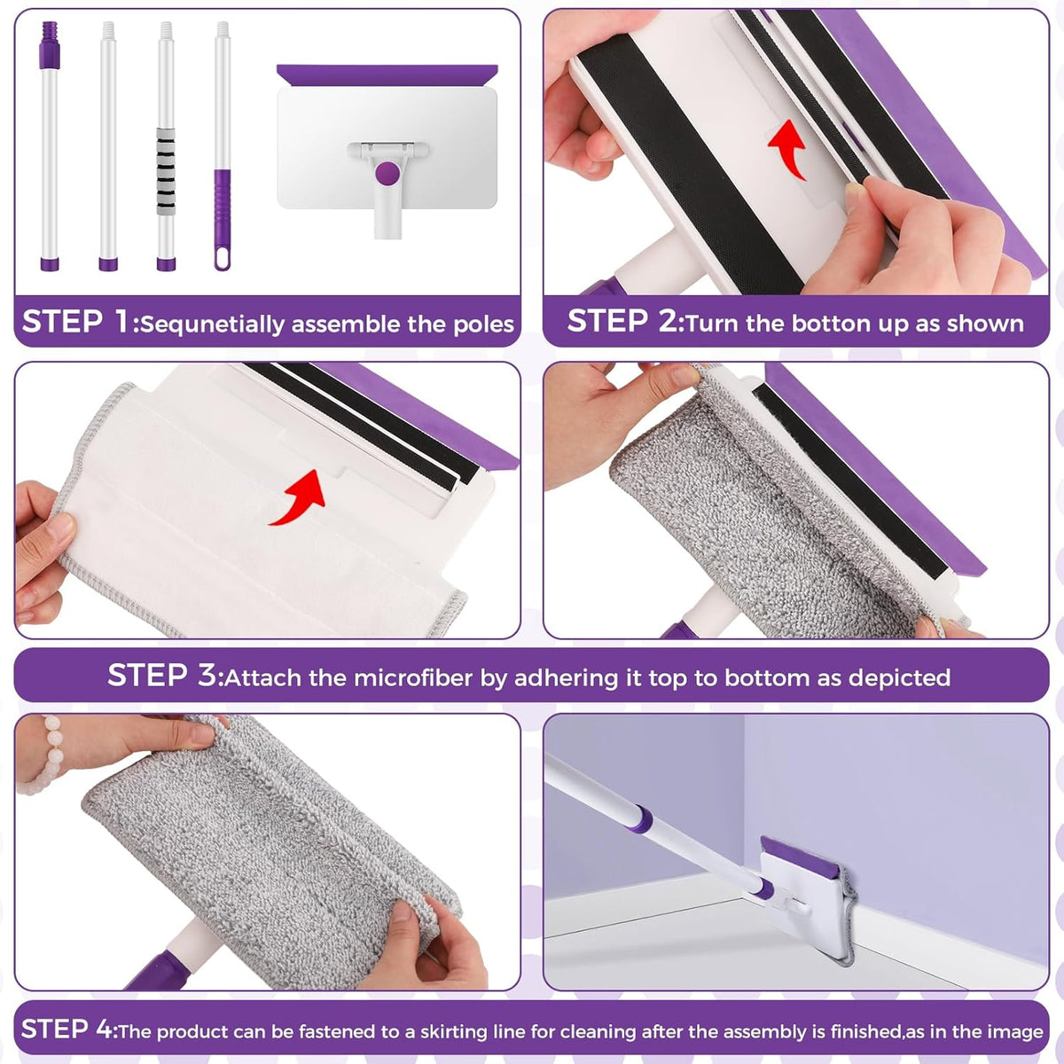 4 Mop Pads Refill for wlich Baseboard Cleaner(2 Chenille Pads+2 Microfiber Pads),Baseboard Cleaner