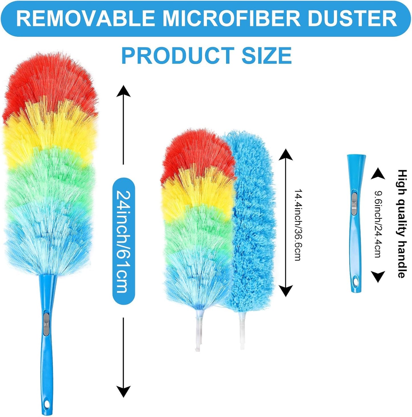 Rainbow Static Duster 24inch Reusable Microfiber Electrostatic Dusters with 2 Beandable and