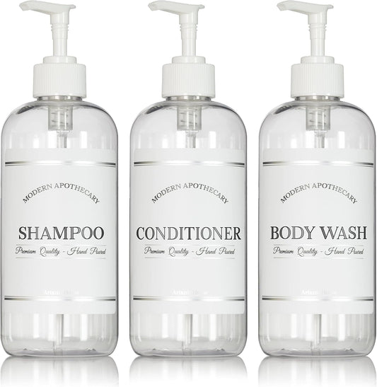 Clear Refillable Shampoo and Conditioner Bottles - Body Wash, Shampoo and Conditioner Dispenser