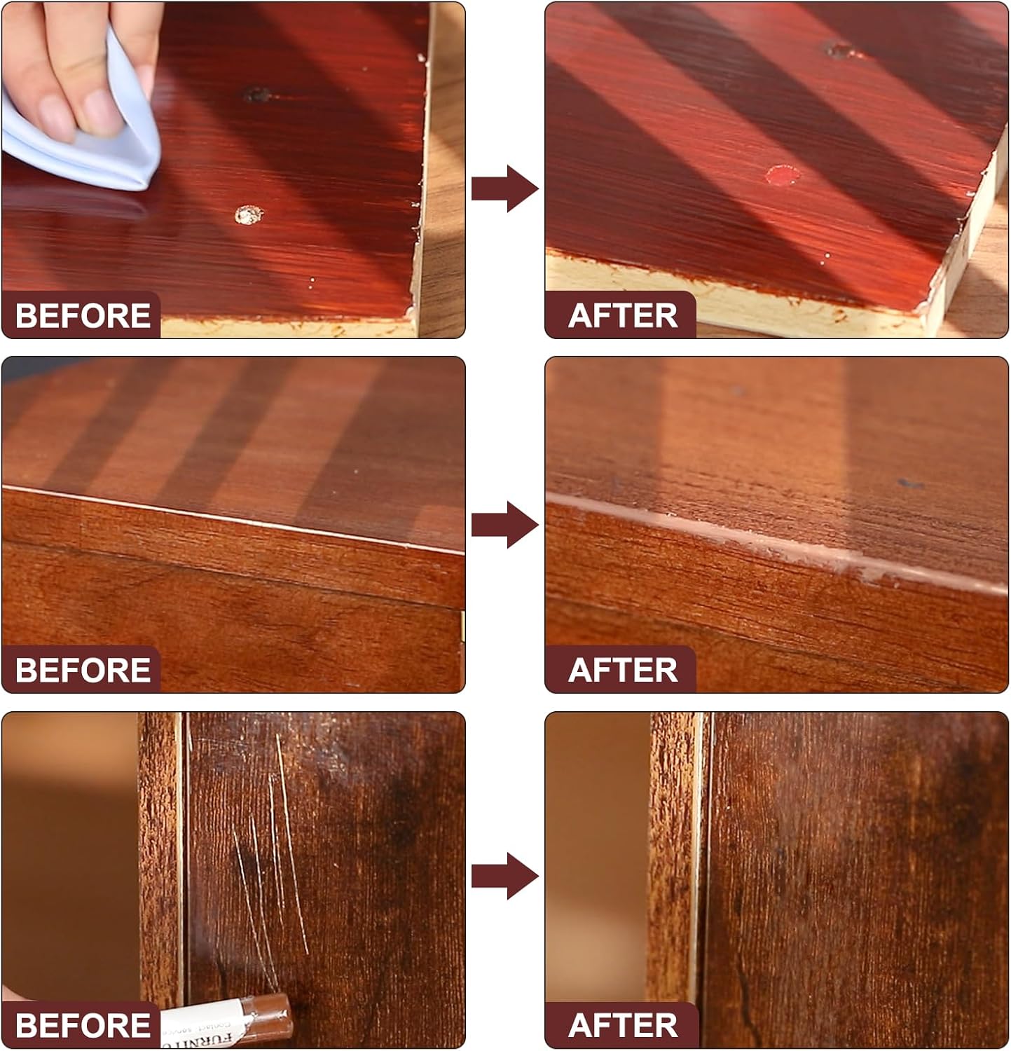 SEISSO Furniture Repair Crayon, 6 Pcs - Wood Filler Sticks, Scratch Repair Wax, Furniture Marking