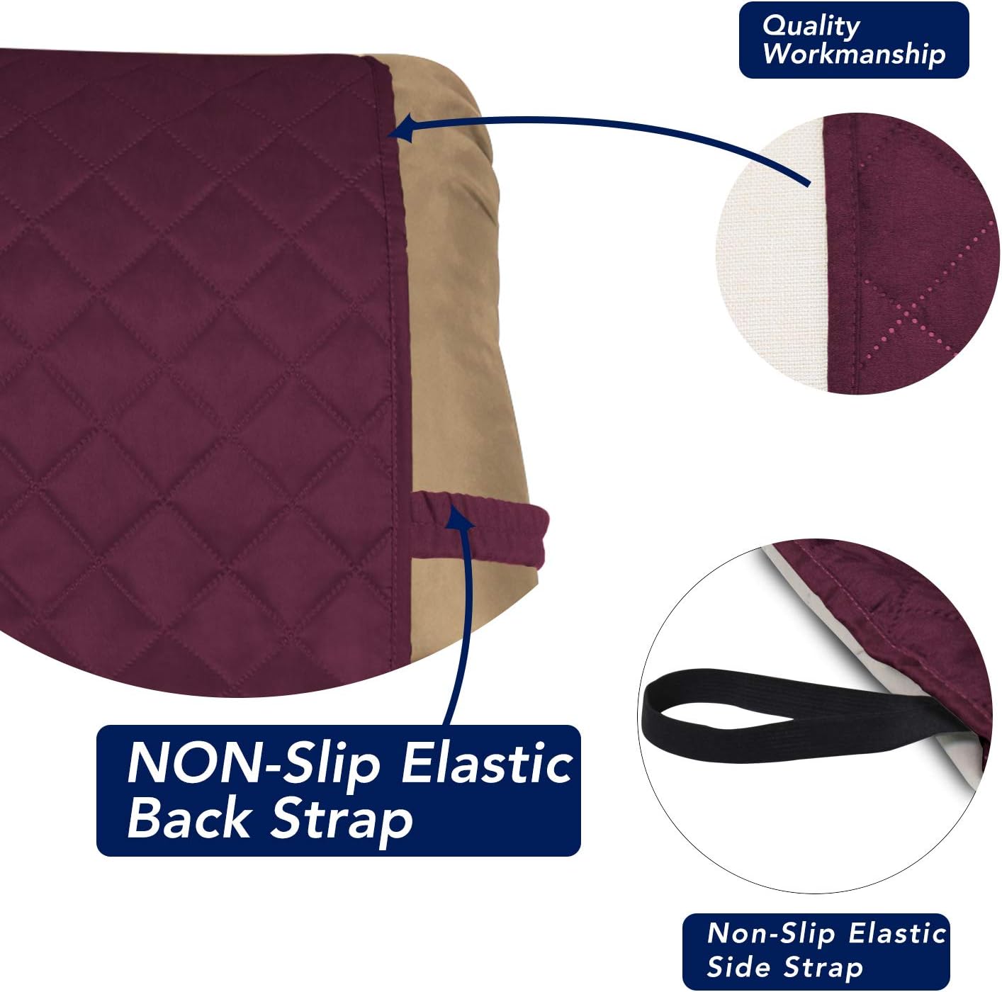 PureFit Reversible Quilted Recliner Sofa Cover, Water Resistant Slipcover Furniture Protector