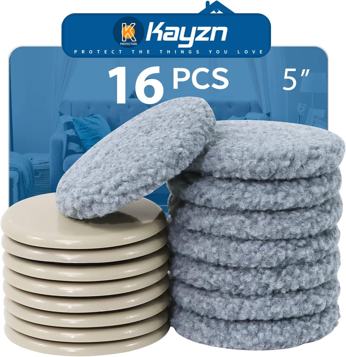 Furniture Sliders Multi-Surface 2-in-1 Reusable Moving Pads for All Floor Types - 8 Pack 5" Carpet