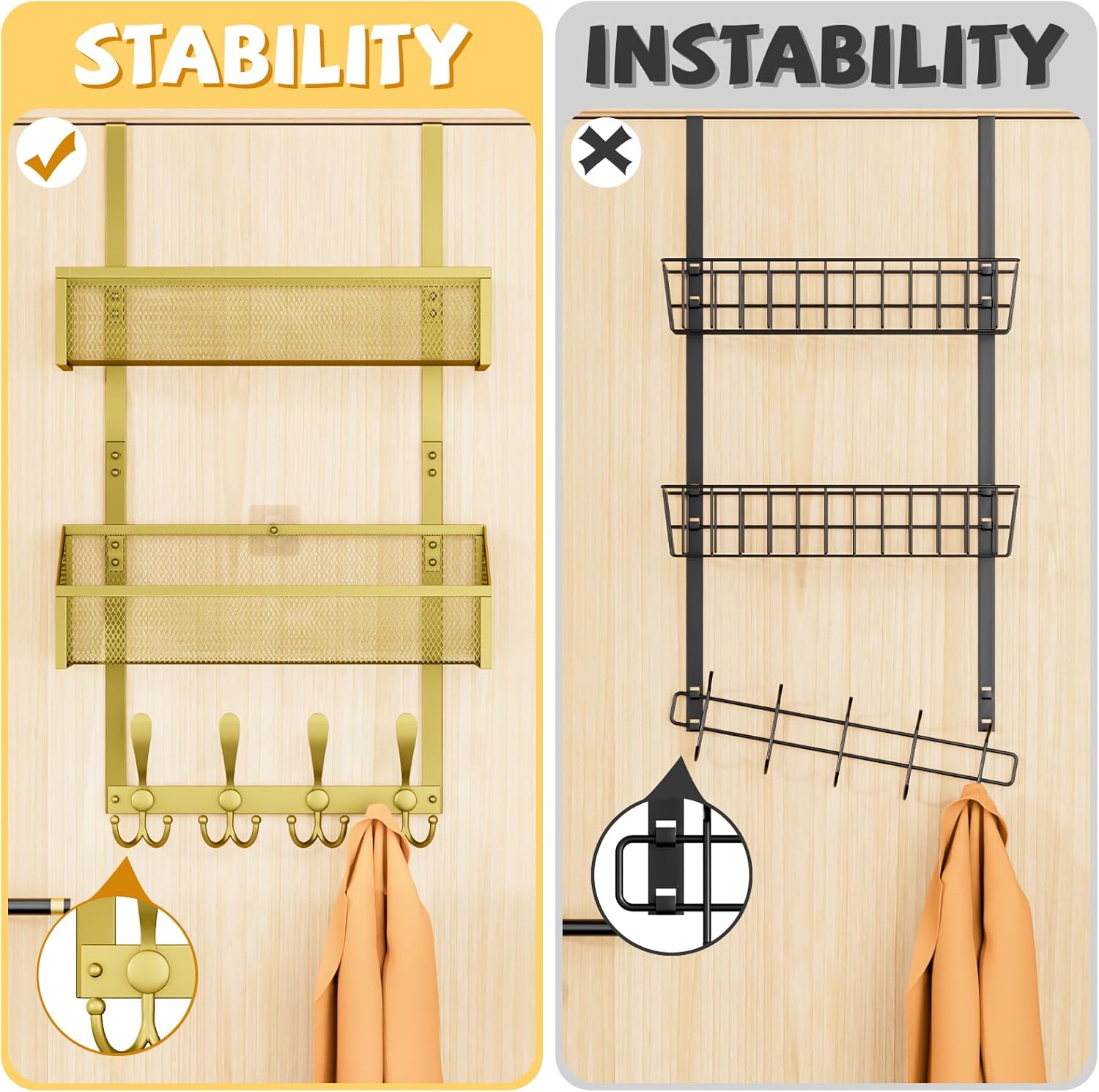 Over The Door Hooks Organizer, Coat Rack Over The Door Storage Hanger Towel Rack, Back of Storage
