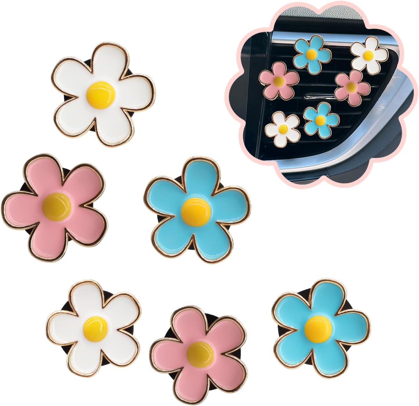 6pcs Flowers Car Air Freshener Vent Clips,Blue White Pink Daisy Flowers Air Vent Clip Car