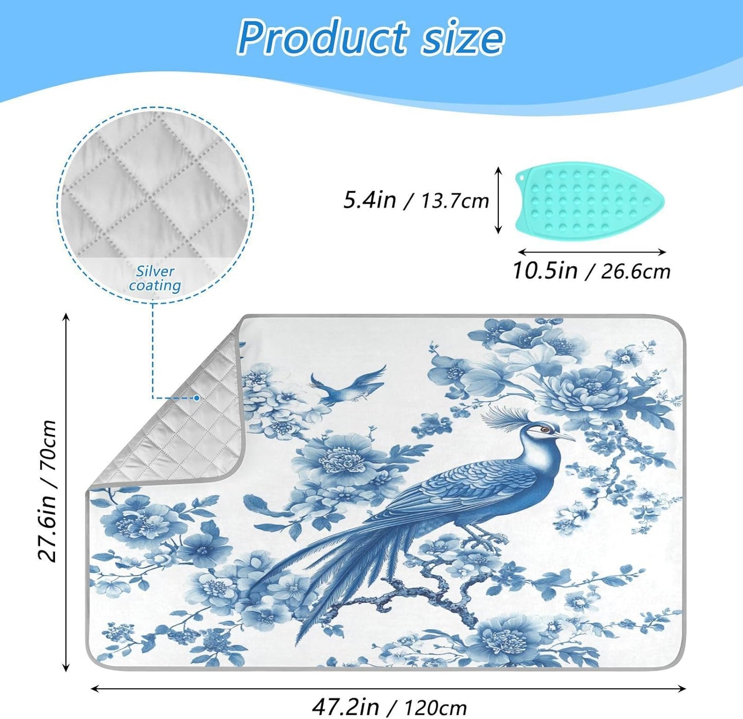 Chinoiserie Flower Peacock Ironing Mat Thickened Ironing Blanket Travel Portable Double-Side Using