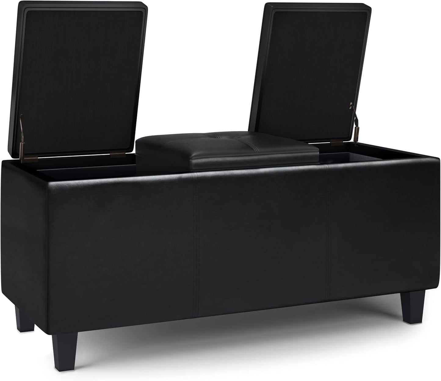 SIMPLIHOME Avalon 42 inch Wide Contemporary Rectangle Tray Storage Ottoman with Lift Up Lids in