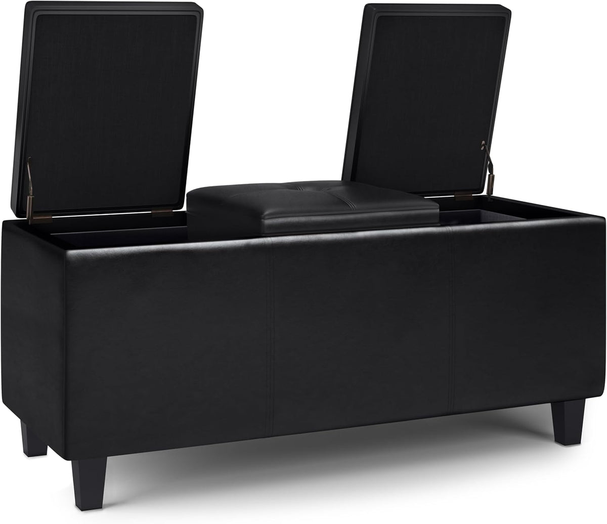 SIMPLIHOME Avalon 42 inch Wide Contemporary Rectangle Tray Storage Ottoman with Lift Up Lids in
