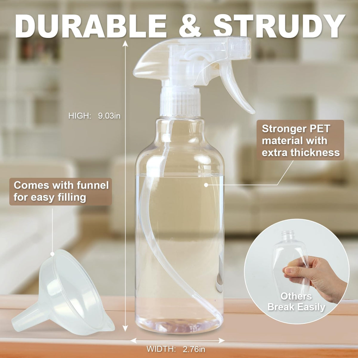 Airbee Plastic Spray Bottles (2-Pack, 16.9 Oz) Spraying, Clear – view 2