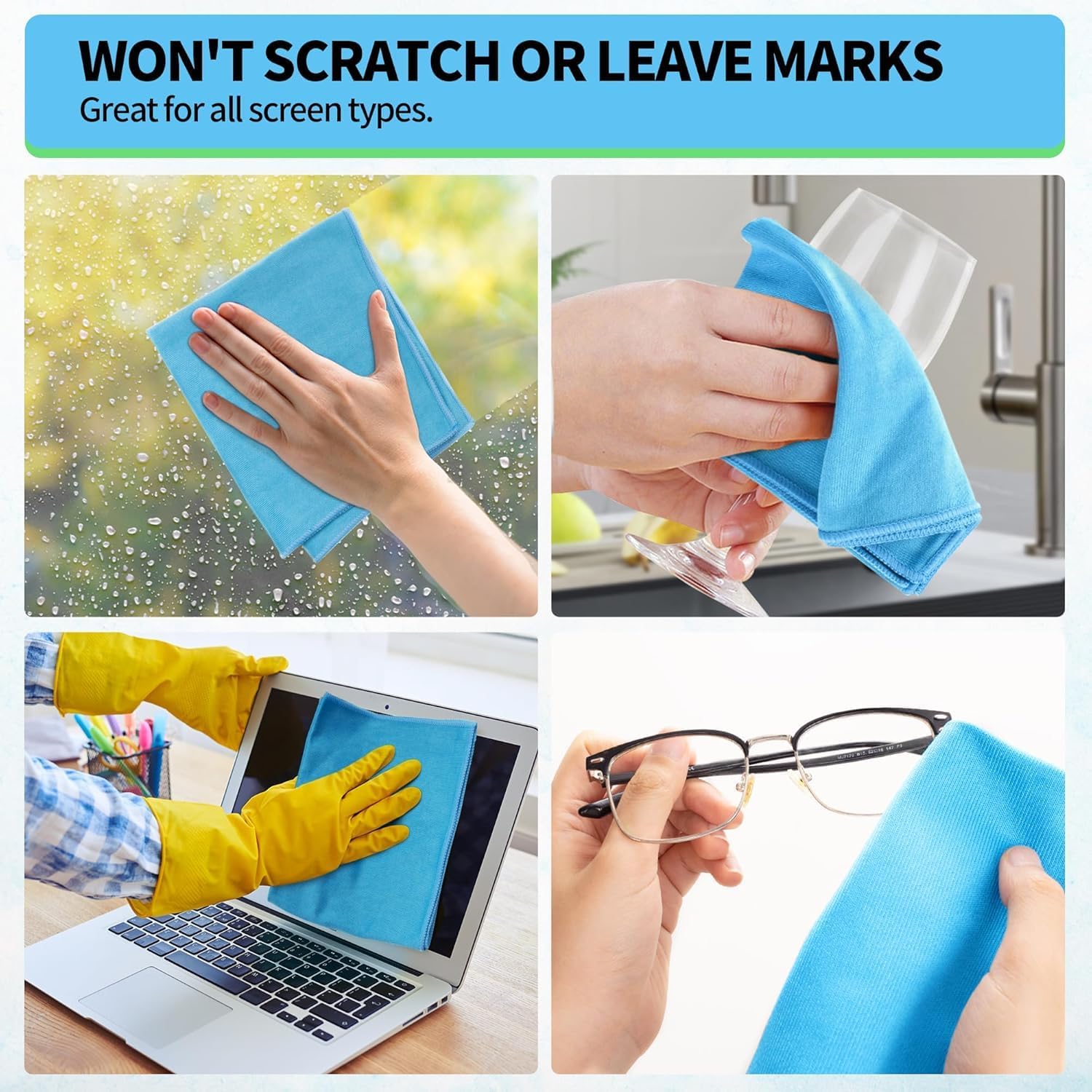 HOMERHYME Microfiber Glass Cleaning Cloth, 6 Pack Window Glass Cleaning Rags, Reusable Lint-Free