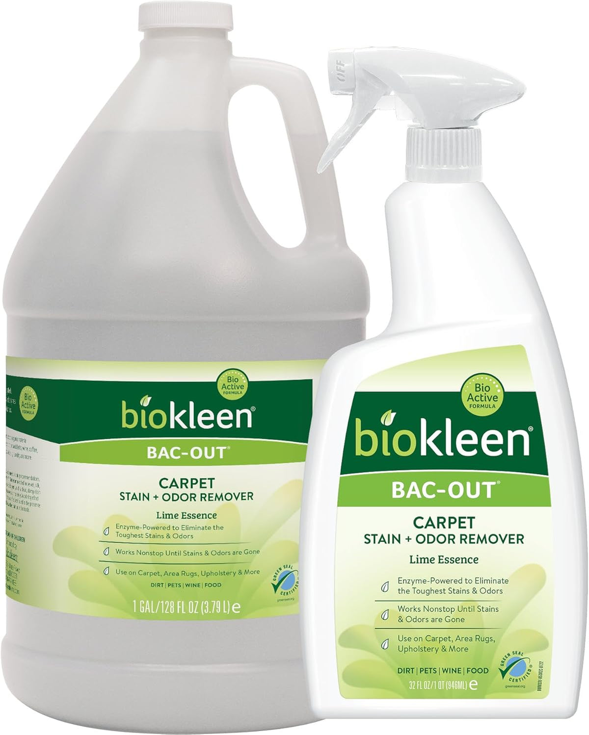 Biokleen Bac-Out Stain Remover for Carpet, Clothes - 32 Ounce and Gallon Refill - Enzymatic, for