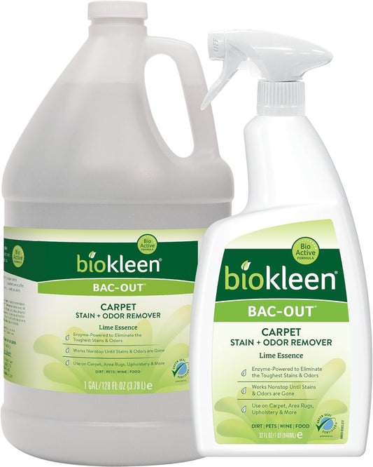 Biokleen Bac-Out Stain Remover for Carpet, Clothes - 32 Ounce and Gallon Refill - Enzymatic, for