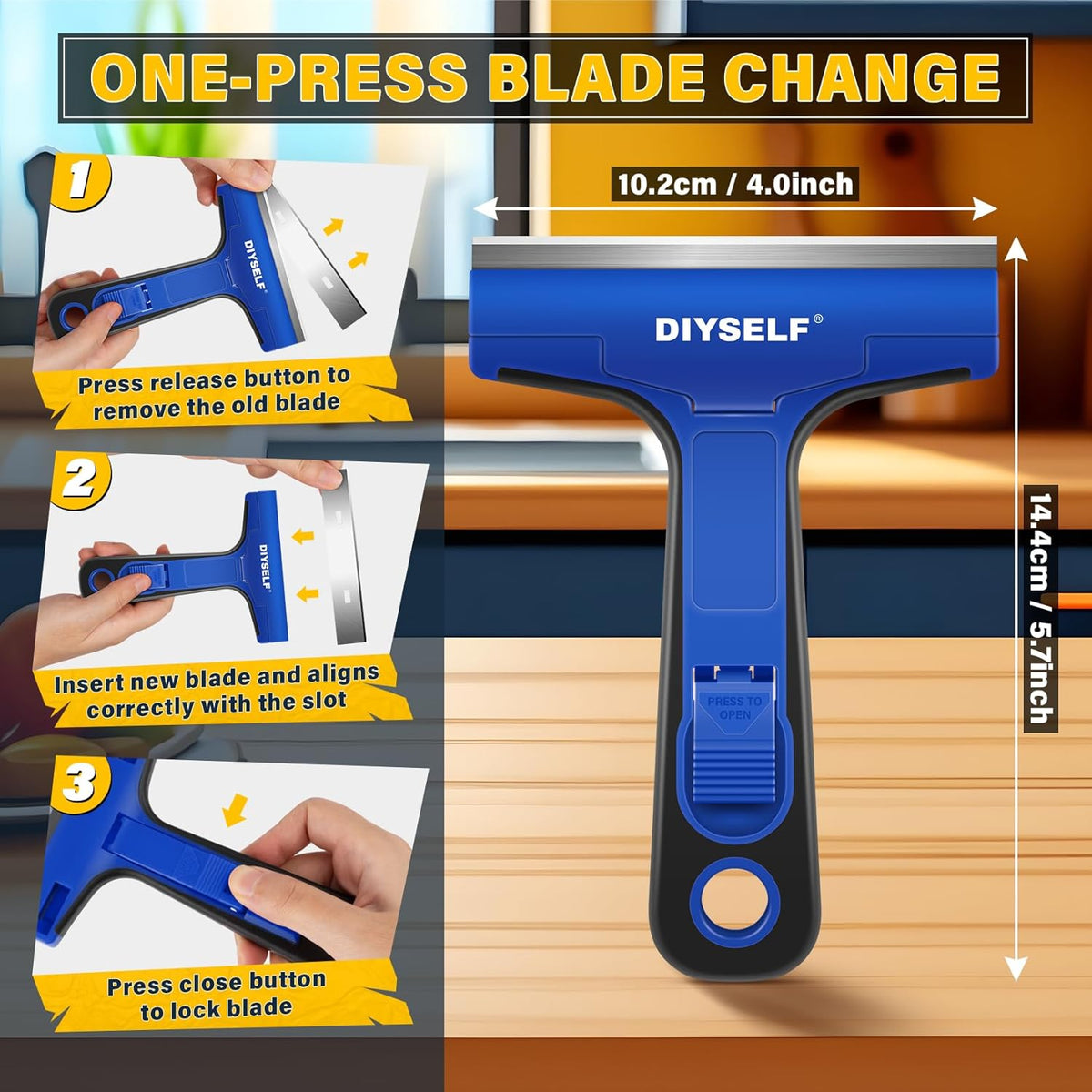 DIYSELF 1 Pack Razor Blade Scraper with 10 Extra Razor Blades, Scraper Tool, Glass Scraper for