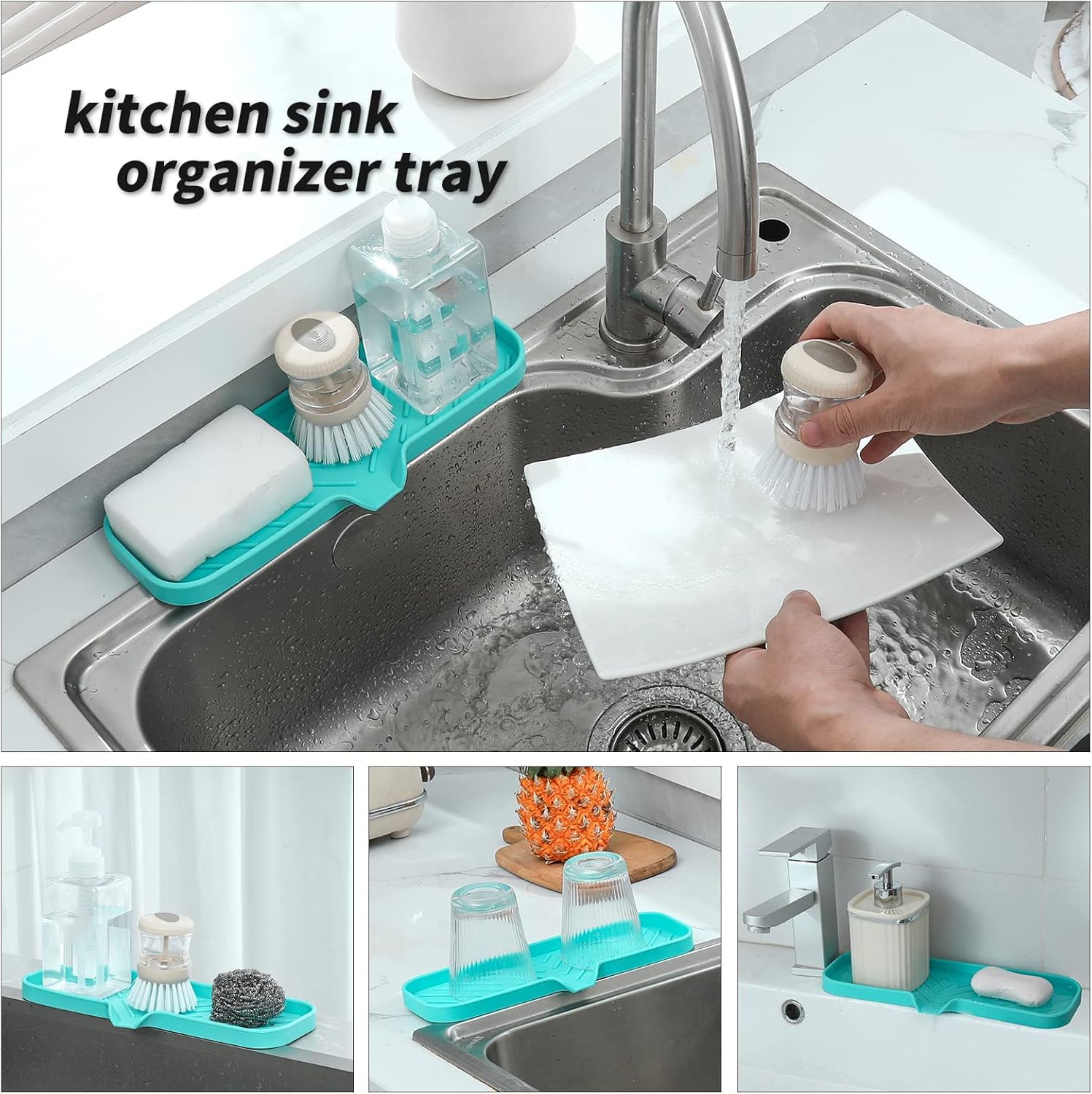 Silicone Bathroom Soap Dishes with Drain Spout-Bathroom and Kitchen Sink Organizer,Sponge