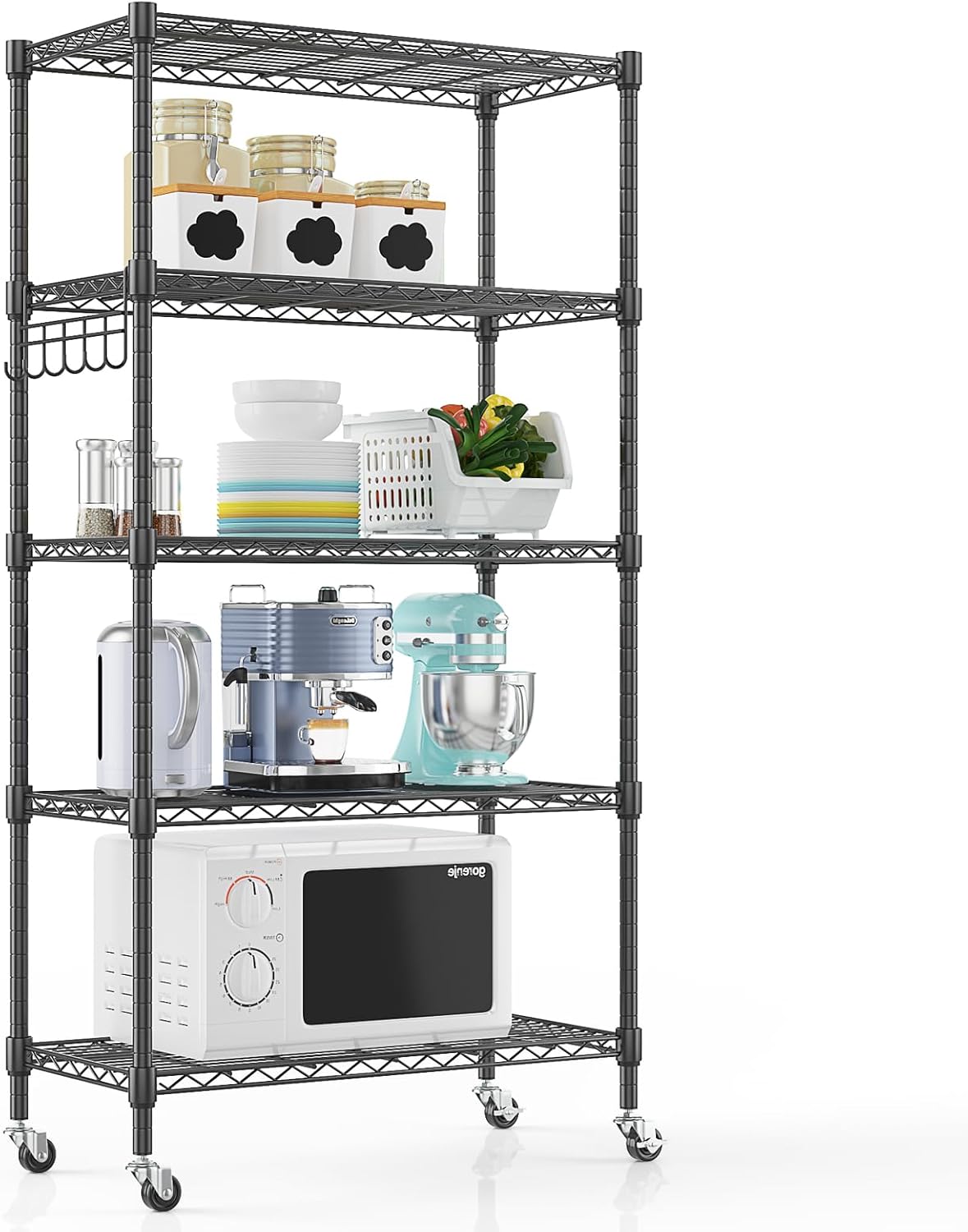 Himimi 5-Tier Storage Shelf Wire Shelving Unit on Wheels Heavy Duty Metal Shelves Adjustable Steel