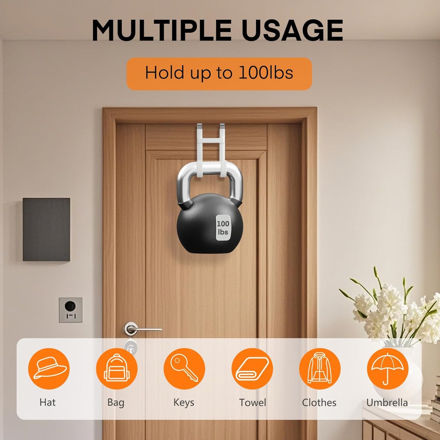 FYY Over The Door Hooks - 2 Pack Heavy Duty Dual-Hook Organizer Hanger with Non-Slip Rubber for