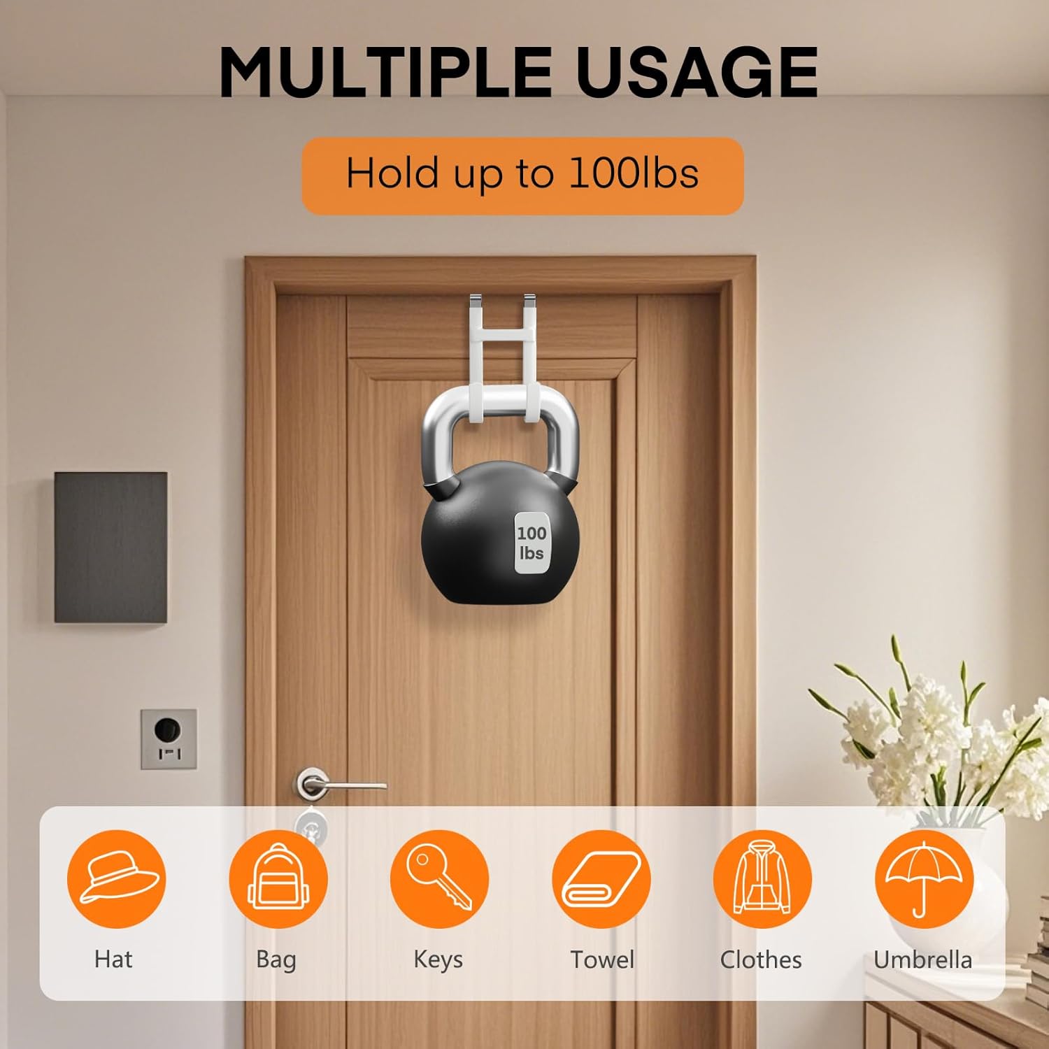 FYY Over The Door Hooks - 2 Pack Heavy Duty Dual-Hook Organizer Hanger with Non-Slip Rubber for