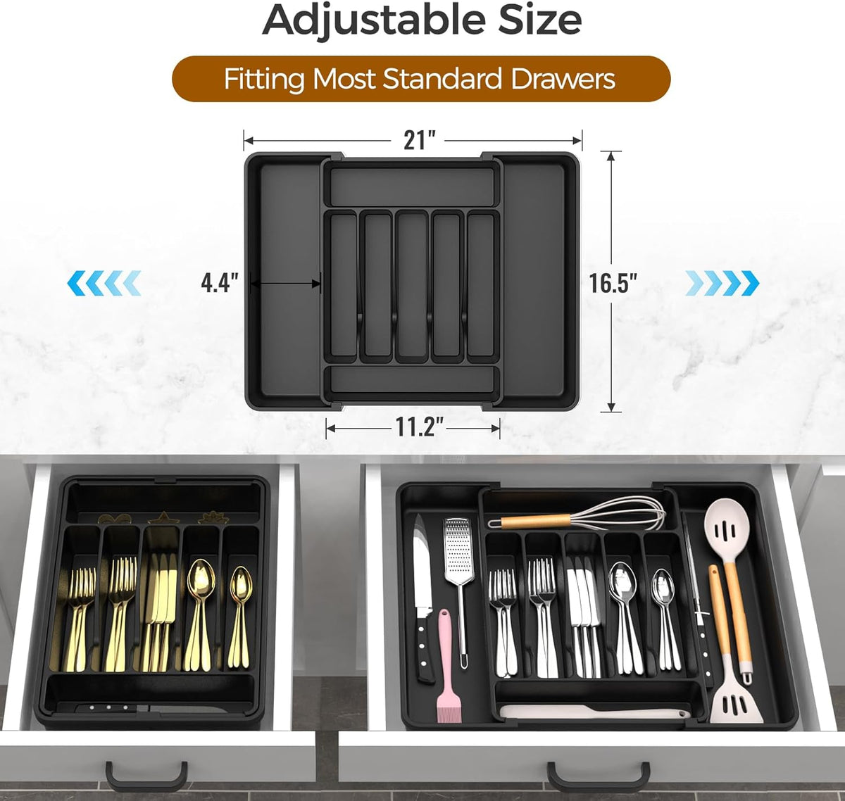 Extra Large Expandable Silverware Organizer, BPA-Free Food-Safe Cutlery Flatware Organizer, Kitchen