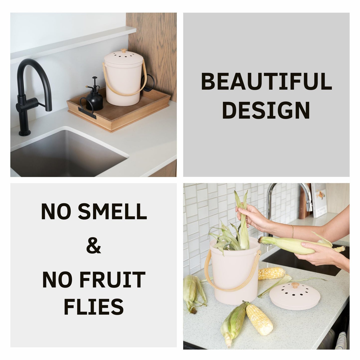 Beautiful Kitchen Compost Bin with Smell Proof Lid - Rust Proof and Odorless Compost Bucket for