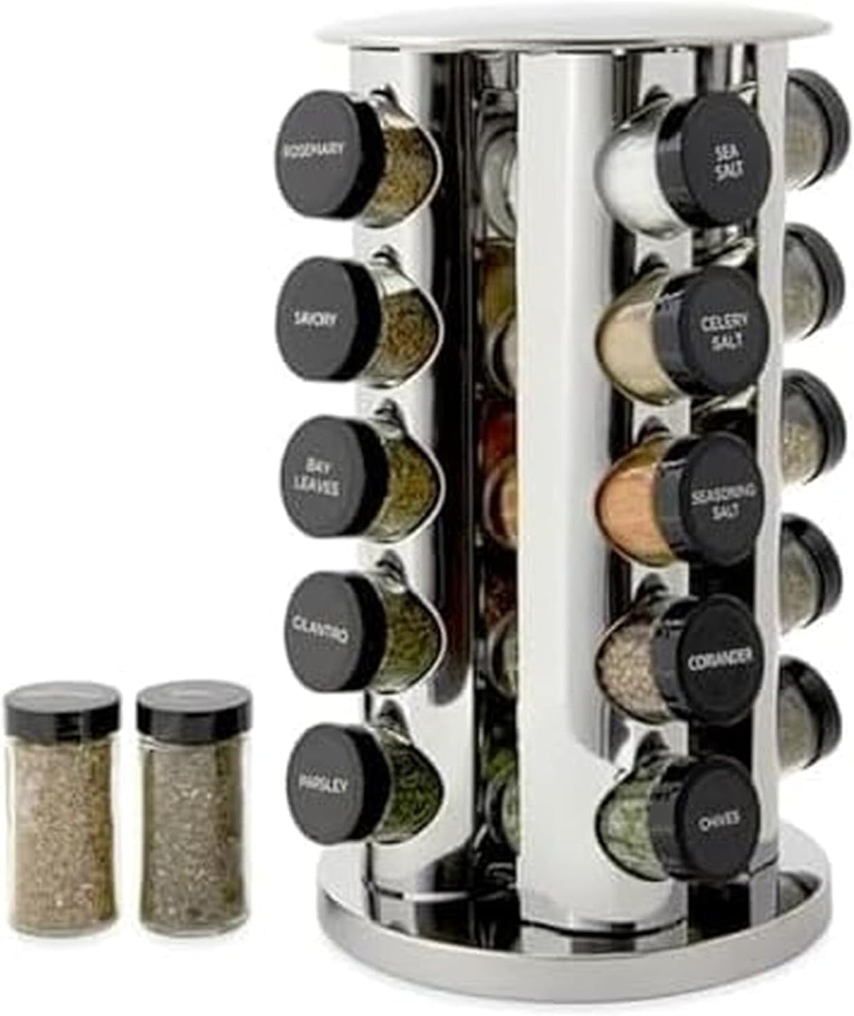 Kamenstein 20 Jar Revolving Countertop Spice Rack with Spices Included, FREE Spice Refills for 5
