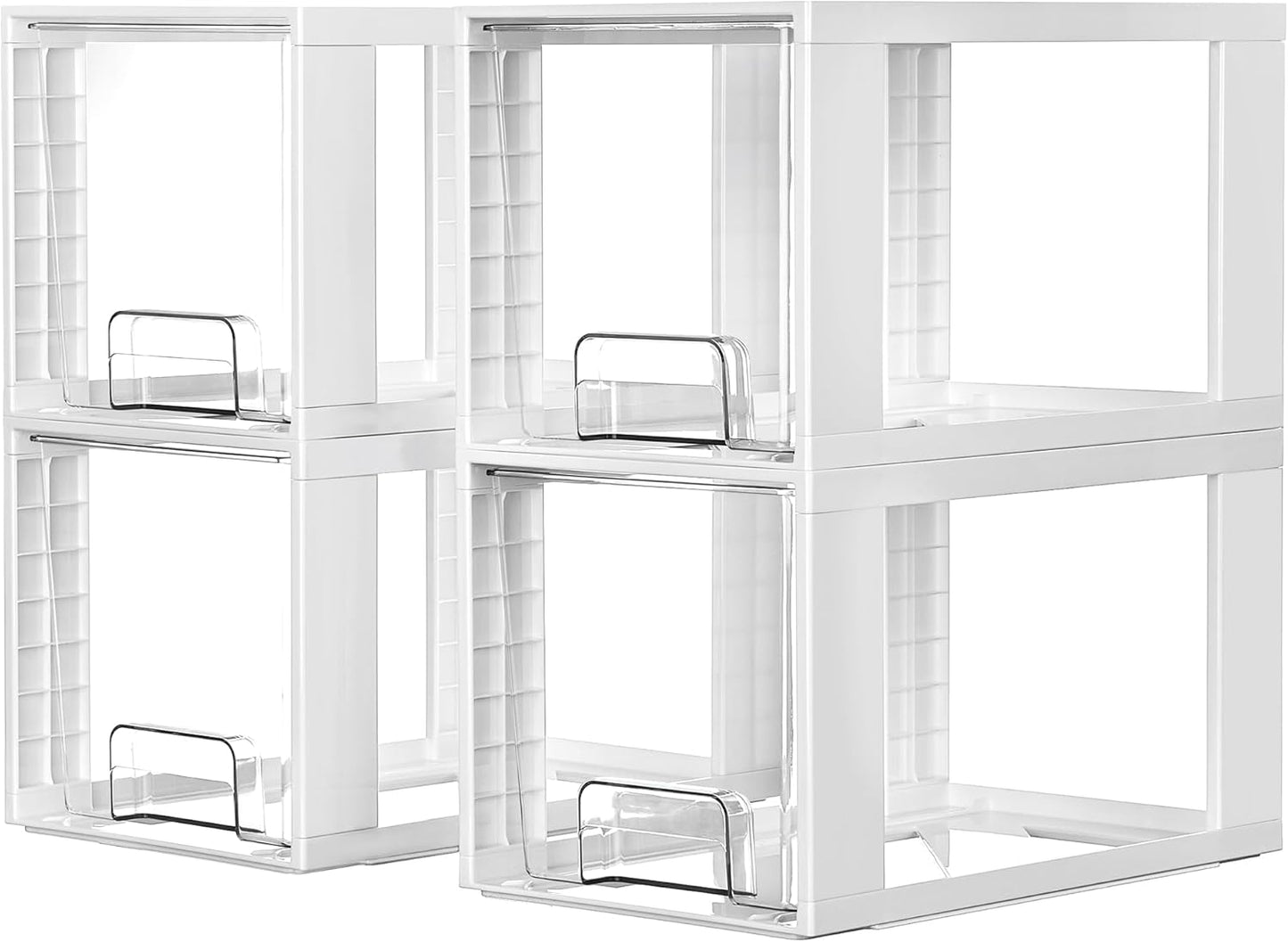 Vtopmart 4 Pack Large Stackable Storage Drawers,White,Easily Assemble Acrylic Bathroom Closet