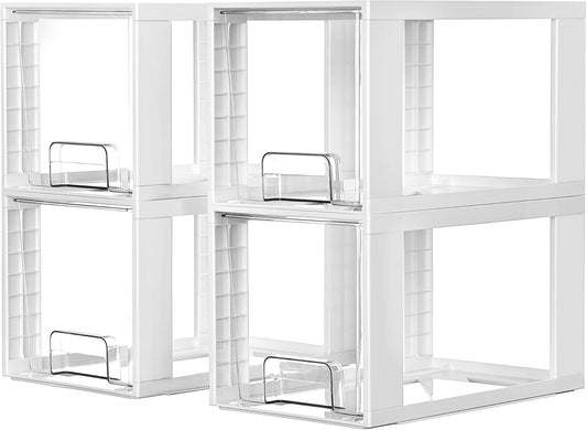 Vtopmart 4 Pack Large Stackable Storage Drawers,White,Easily Assemble Acrylic Bathroom Closet