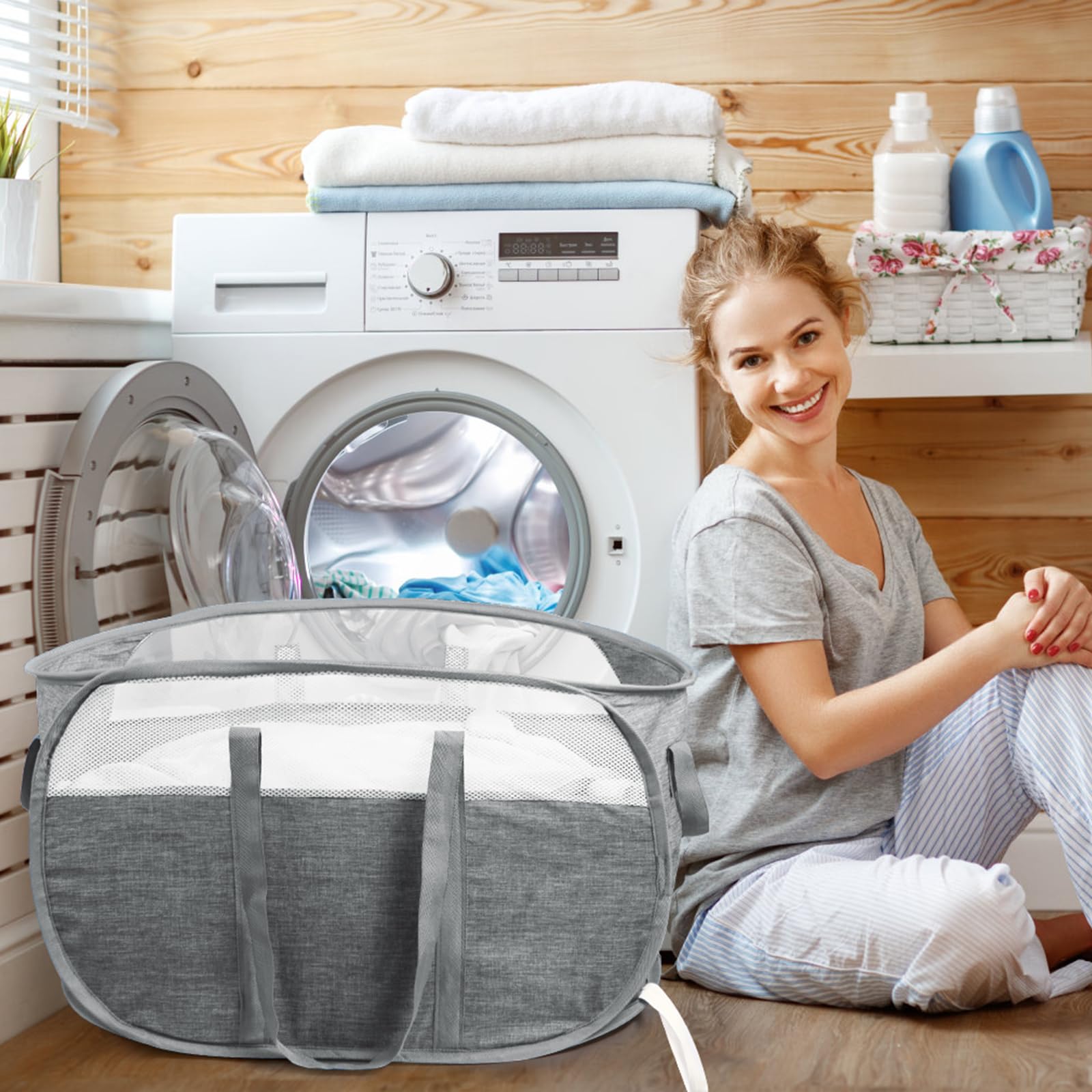 Collapsible Laundry Baskets, Tear Proof Pop Up Laundry Hamper with Dual Handles, Durable Foldable