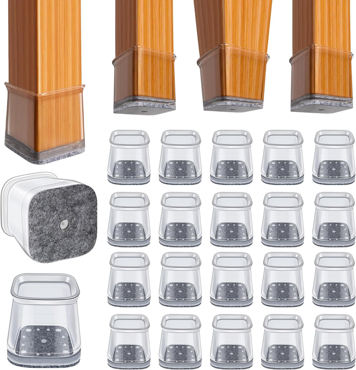 BUMACO Chair Leg Floor Protectors Square Chair Leg Protectors for Hardwood Floors Silicone Pads