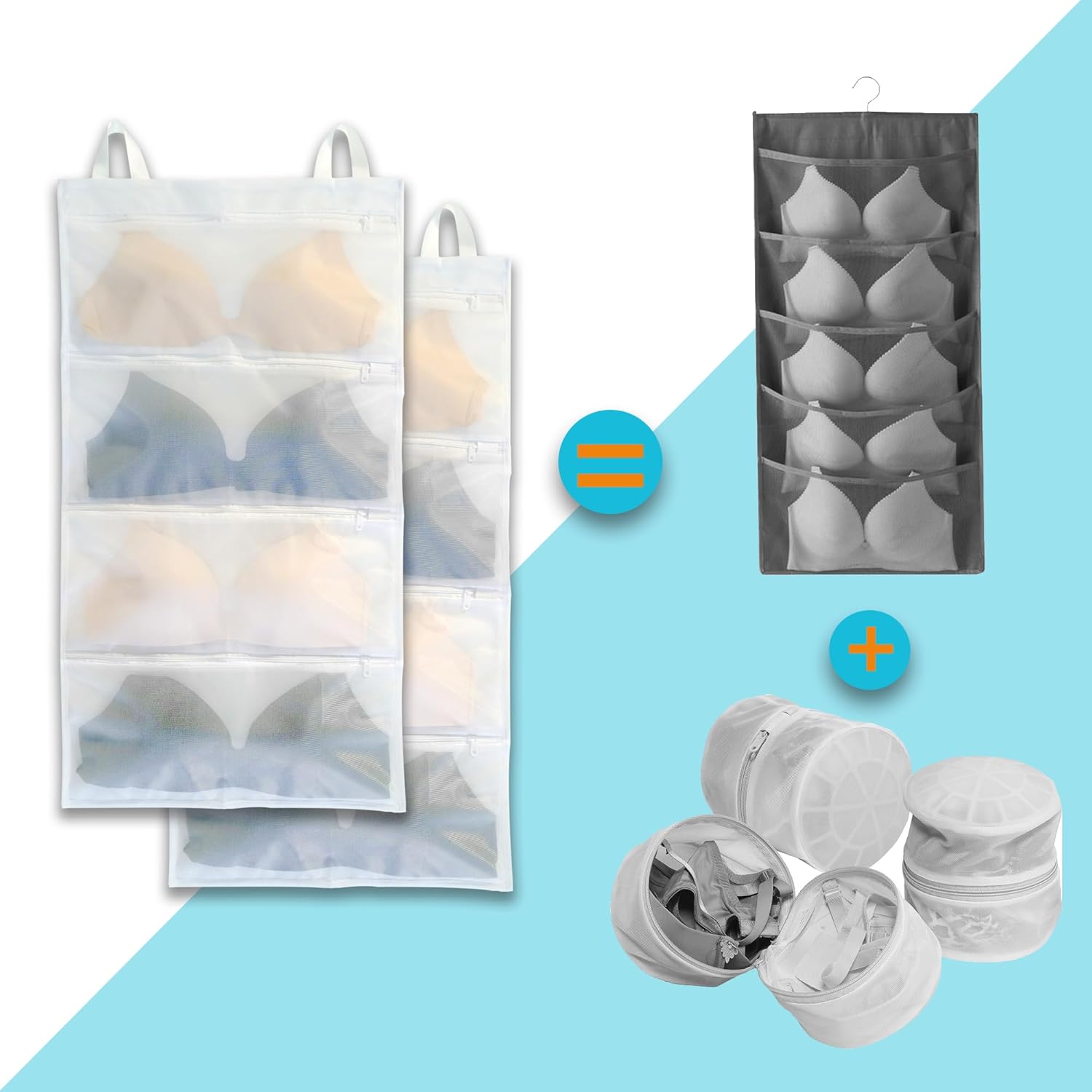 Bra laundry bags for washing machine, 2pc, Holds 8 A-D cups sizes, Cleans, Drys, Storage and