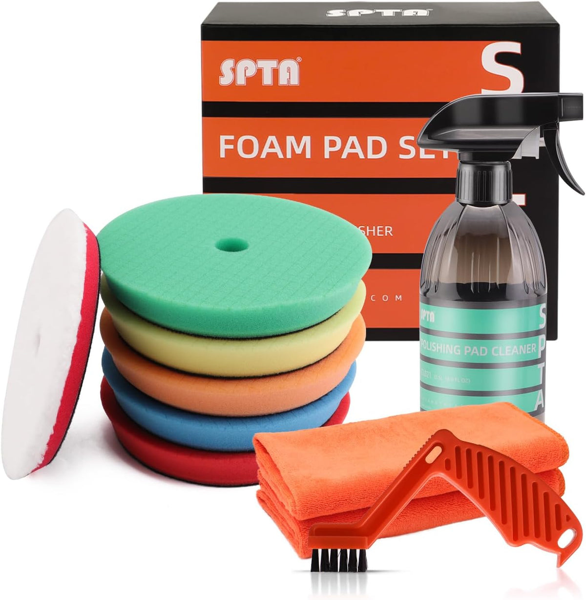 SPTA Polishing Pads, 5Pc 5 Inch 125mm Orbital Buffer Polisher Pads and 1Pc Microfiber Buffing Pads