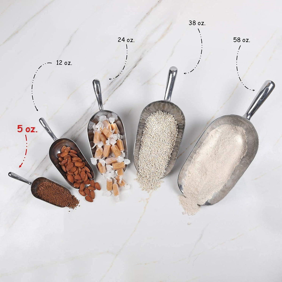 Cast Aluminum Utility Scoop, 5-Ounce - Round Bottom, Small ice scoop For Multi-Purpose Use, With