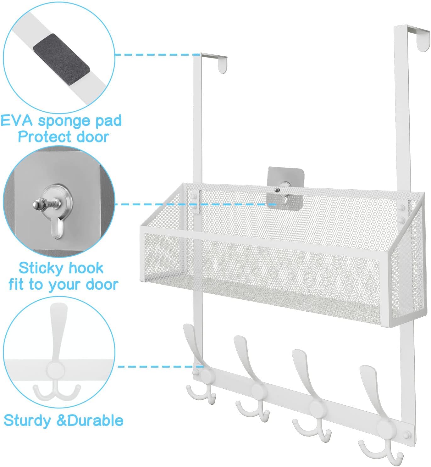 Over The Door Hooks Organizer, Coat Rack Over The Door Storage Hanger Towel Rack, Back of Door