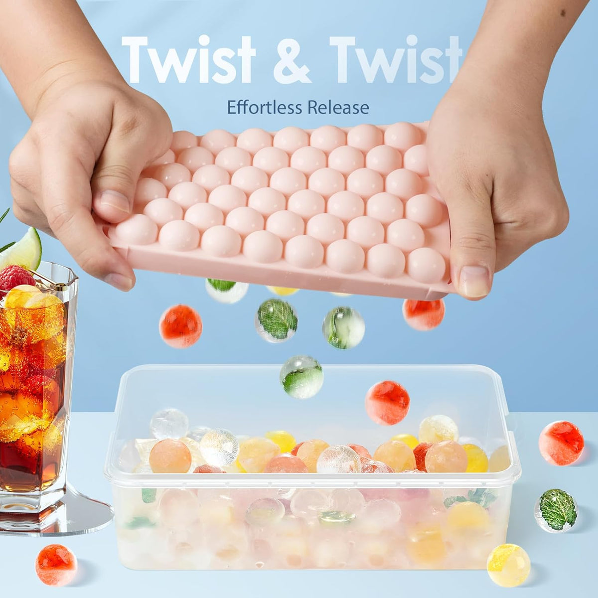 WIBIMEN Ice Cube Tray with Lid and Bin - Round Ice Trays for Freezer with Lid - Ice Cube Trays for