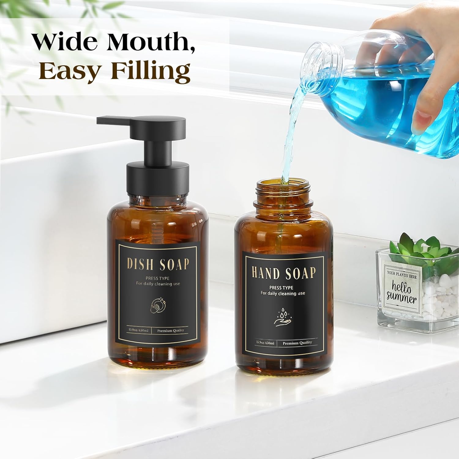 Luxspire Foaming Soap Dispenser, Glass Foam Pump Soap Dispenser, Non-Slip Hand Soap Bottle with 5