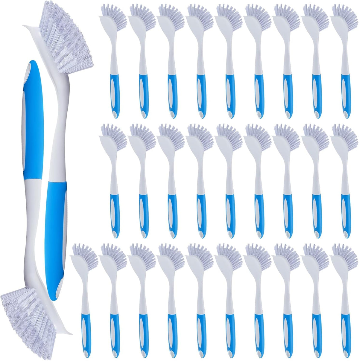 Hsei 30 Pcs Blue Kitchen Scrub Dish Brush Bulk with 11 Inch Handle Cleaning Dish Scrubber with