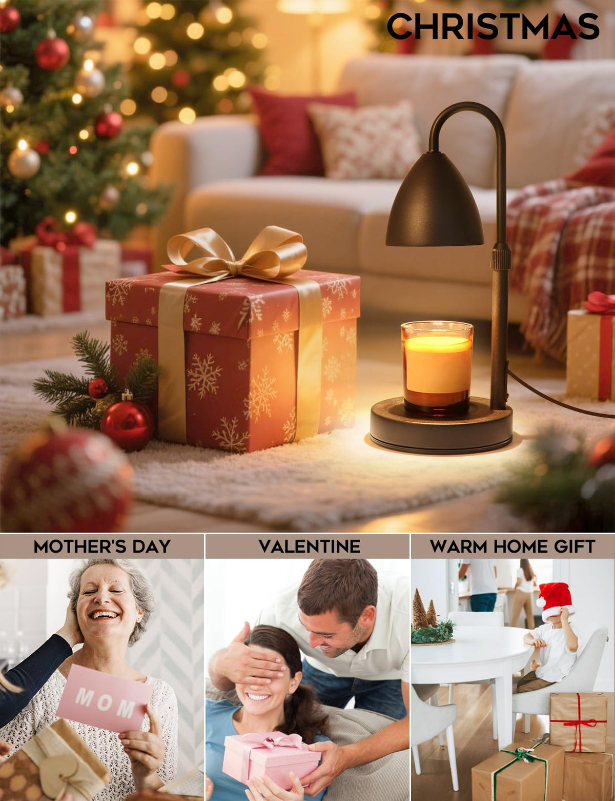 Candle Warmer Lamp with Timer Dimmable, Lamp Candle Warmer Birthday Gifts for Women, Black