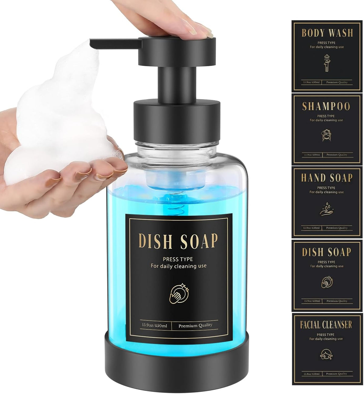 Luxspire Foaming Soap Dispenser, Glass Foam Pump Soap Dispenser, Non-Slip Hand Soap Dispenser with