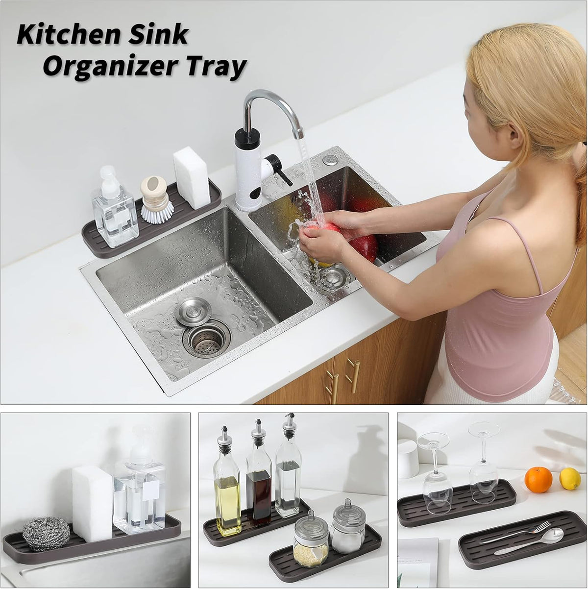Silicone Kitchen Sink Organizer Tray for Multiple Usage,Eco-Friendly Sponges Holder for Kitchen