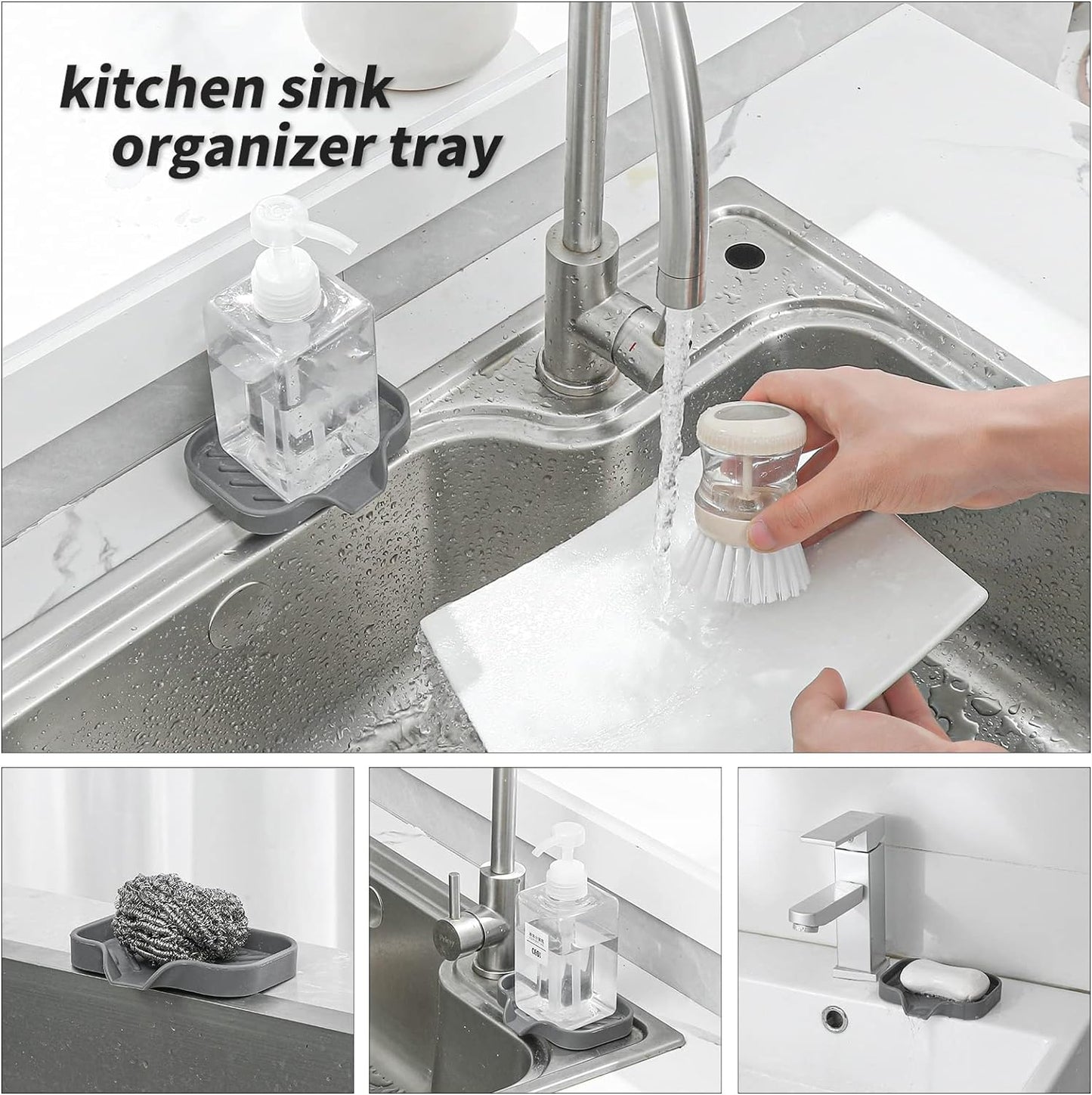 Silicone Bathroom Soap Dishes with Drain Spout-Bathroom and Kitchen Sink Organizer,Sponge