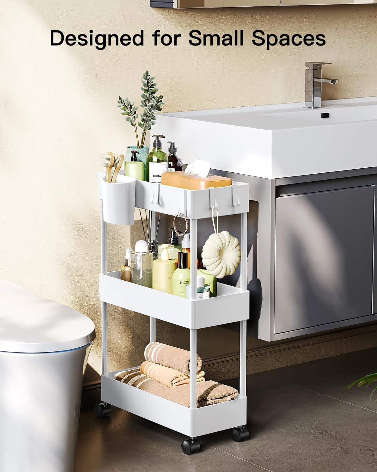 Pipishell Slim Storage Cart with Wheels, Bathroom Cart Organizer Bathroom Storage Small, Rolling