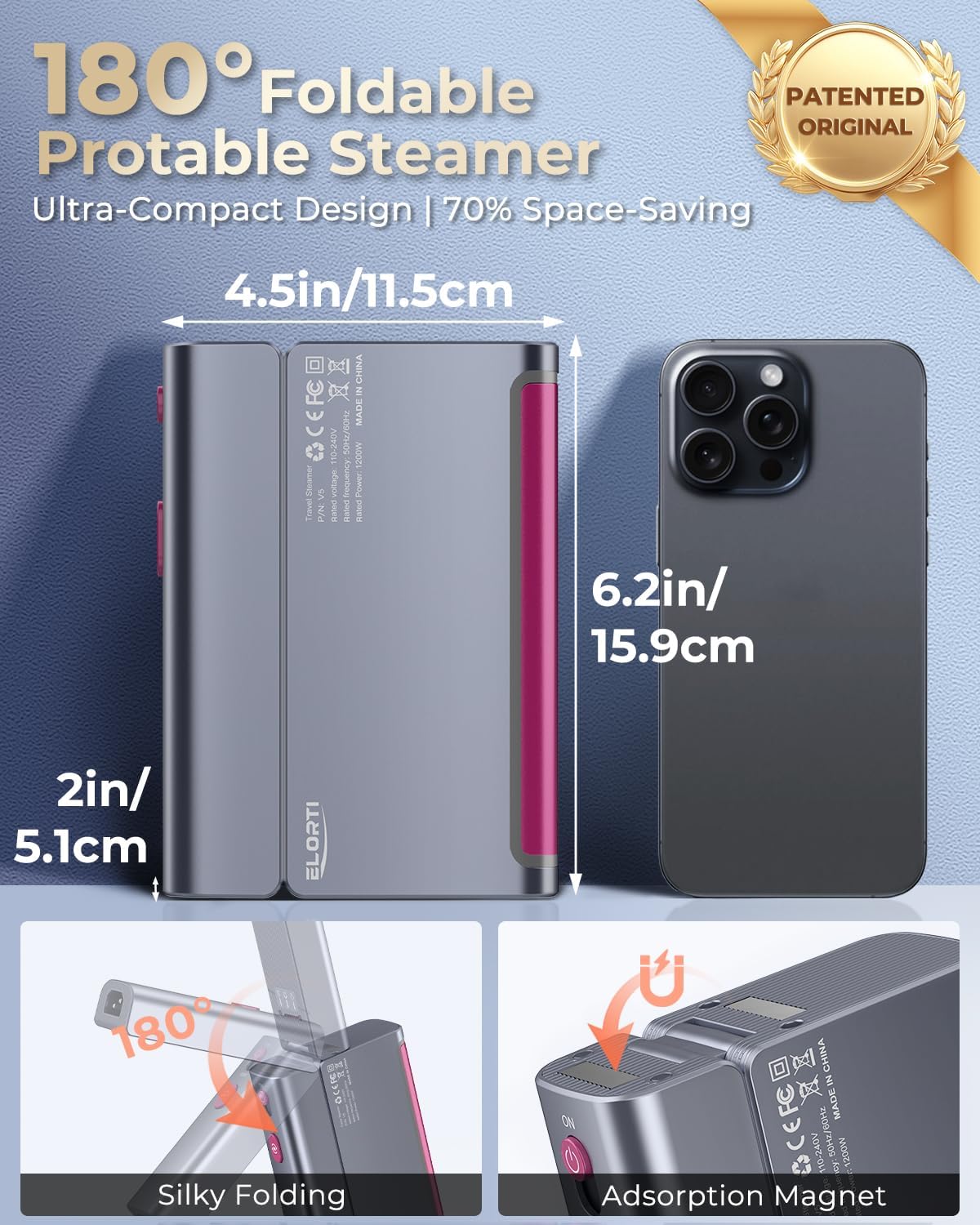 1200W Travel Steamer for Clothes Portable Mini, Dual Voltage, Small Foldable Clothes Steamer and
